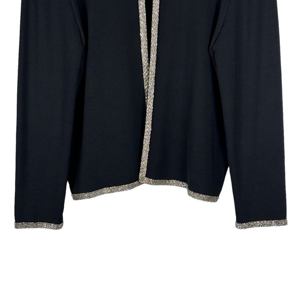 DANA BUCHMAN BEADED STRETCH BLACK DRESSY OPEN FRONT CARDIGAN SWEATER - Picture 5 of 10
